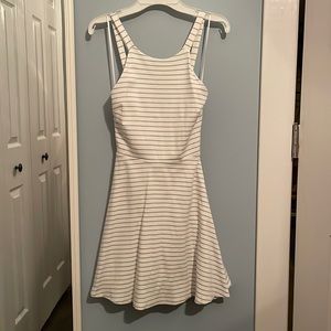 Lulus striped high neck, tie back skater dress size small